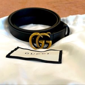 GG Marmont thin leather belt with shiny buckle